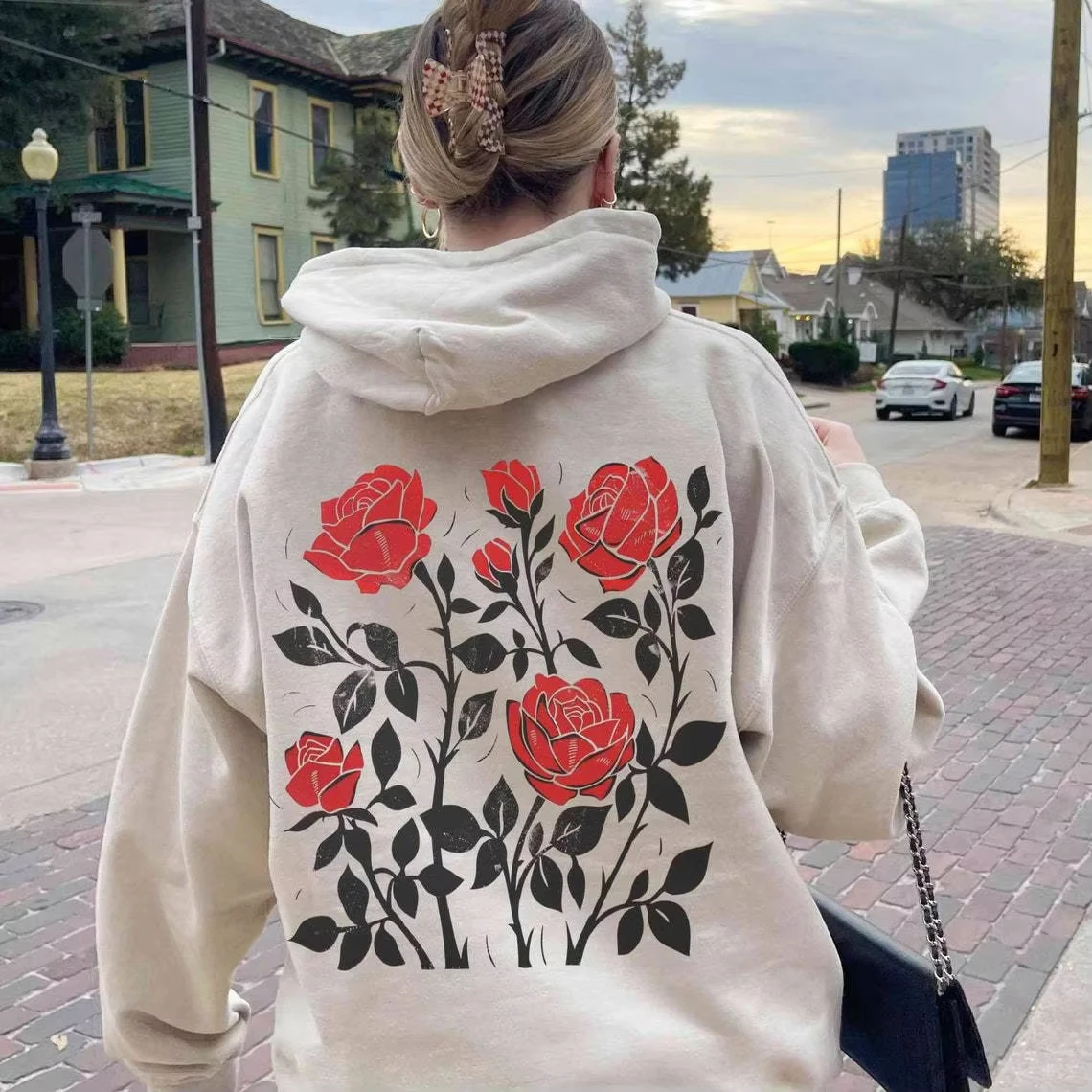 

New Amazon Cross-border European and American Fashion Printing Thickened Versatile Long-sleeved Loose Hooded Sweatshirt for Wome