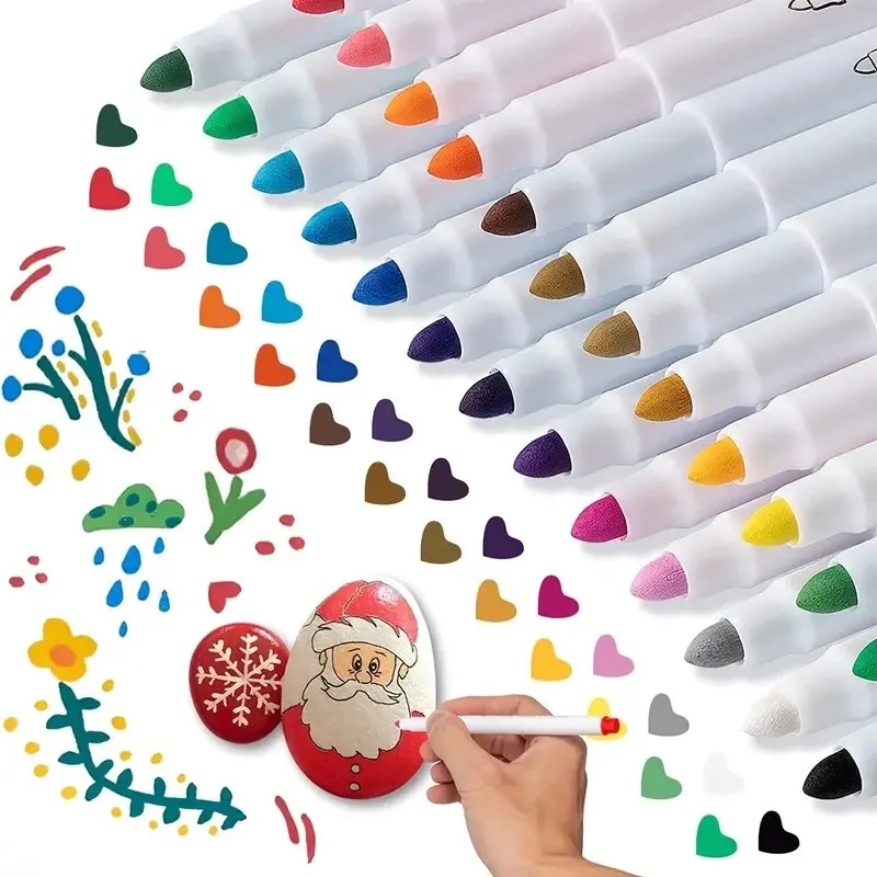 Acrylic Paint Pens Markers Permanent 24 Colors Fine Tip For Rock Wood Glass Fabric Paper Ceramic Stone Arts And Crafts For Adul