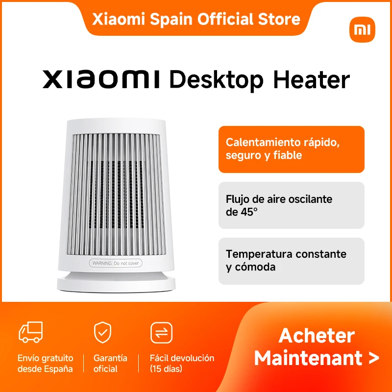 Official | Xiaomi Desktop Heater, Calentamiento rápido, seguro y fiable, Flujo de aire oscilante de 45°, Doble protección térmica