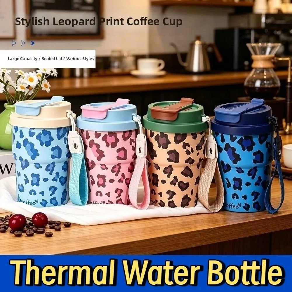 450ml Thermal Water Bottle Stainless Steel Leak-Proof Straw Thermos Cup Anti-slip Large Caliber Drinking Straw Cup