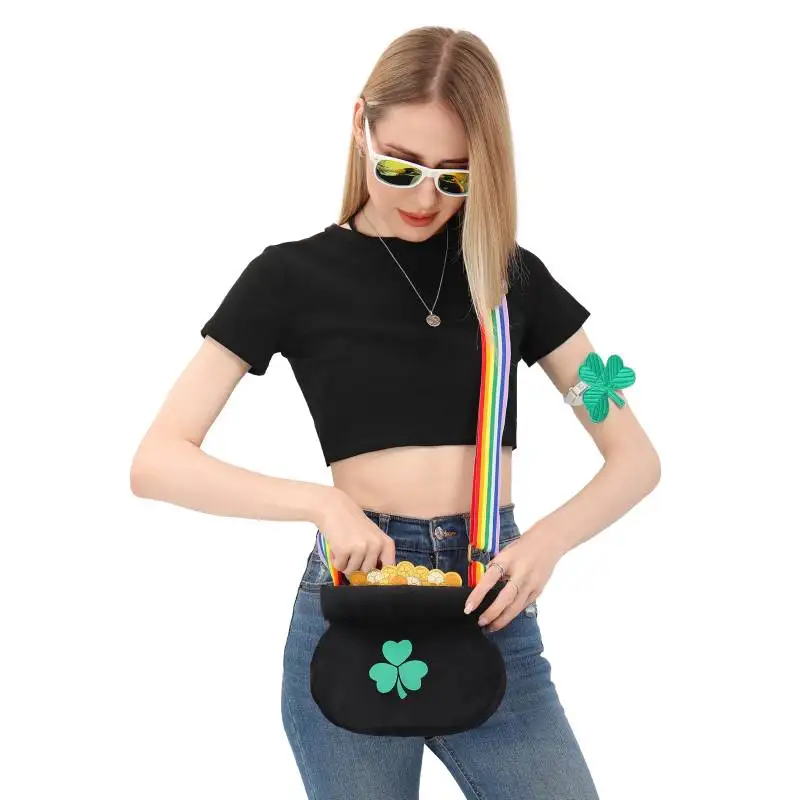 Wenam trevos saco arco-íris alça de ombro moedas trevo verde crossbody saco festival traje acessórios bolsa de ombro feminina