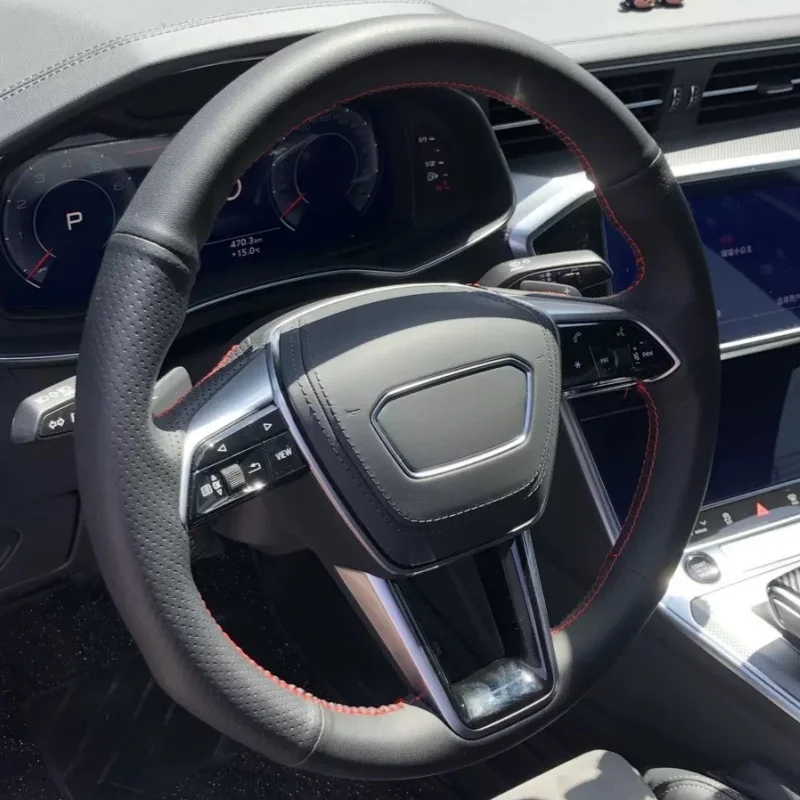 

Car Steering Wheel Cover Genuine Leather For Audi A4 Allroad Q3 Q5 SQ5 Sportback Q7 SQ7 Q8 Steering-Wheel Cover Car Accessories