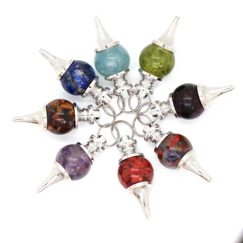 

Crystal Round Beads Resin Pendulum Pendant For Dowsing Divination Natural Healing Quartz Chip Stone Pendant Reiki Pendules