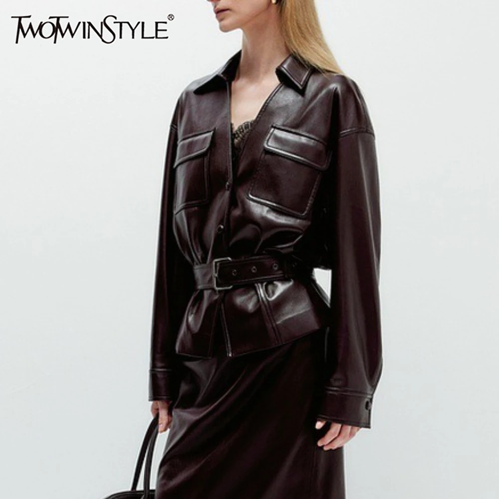 

TWOTWINSTYLE Solid Spliced Sashes Jacket Female Lapel Long Sleeve Slimming Streetwear Retro Women's Jackets Autumn Fashion New