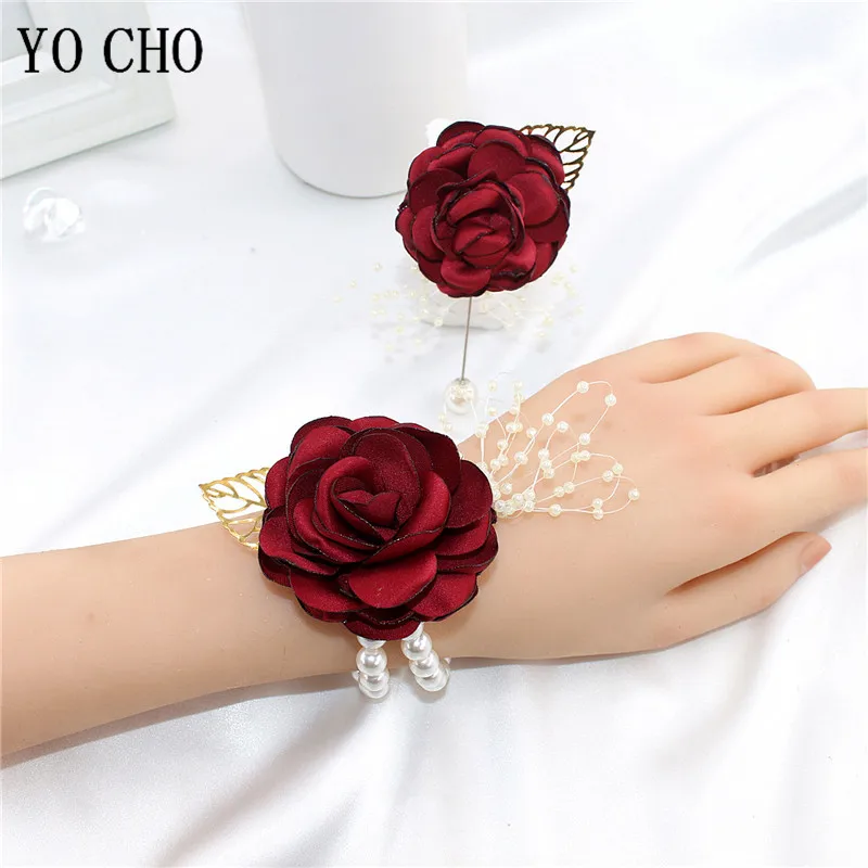 Mädchen Brautjungfer Handgelenk Blume Hochzeit Abschluss ball Party Bouton niere Seide Rose Perle Armband Armband Hand Blumen Hochzeit Zubehör – Detail 2