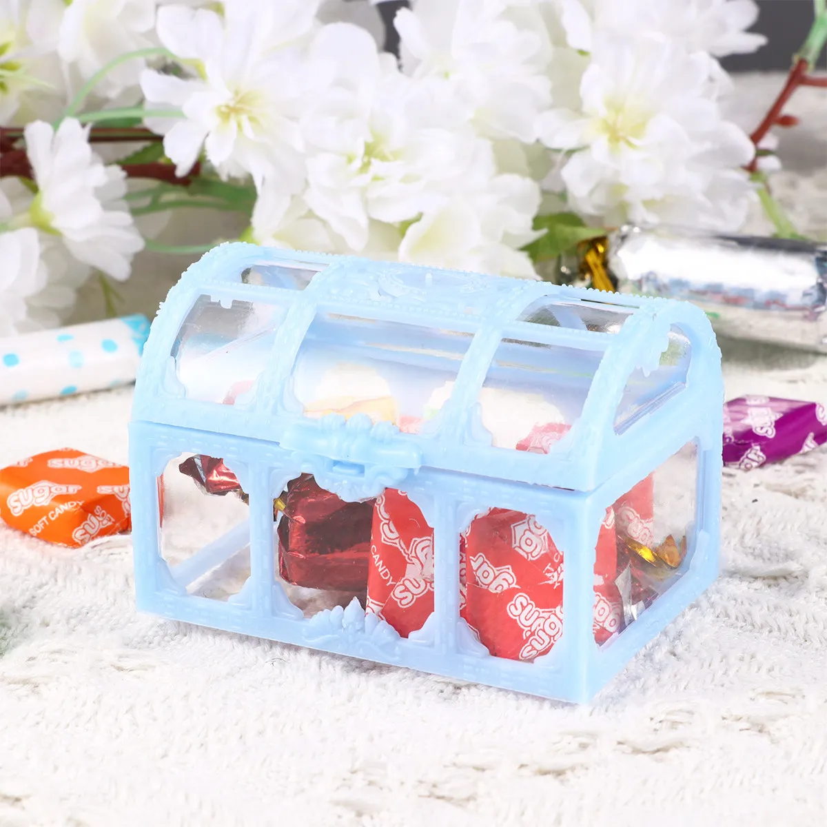 

10 шт. прозрачных пластиковых контейнеров для конфет в форме сундука с сокровищами для свадебных подарков, сувениров на день рождения, детских праздников, подарков ручной работы