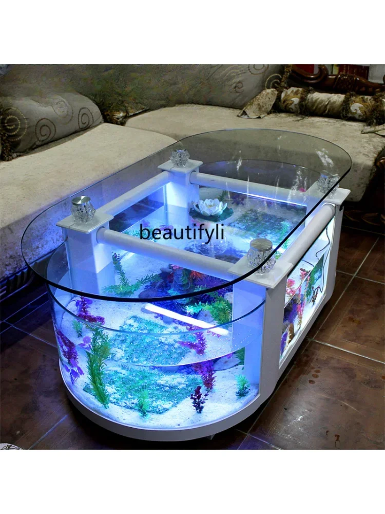 Large Ecological Tea Table Fish Tank Living Room Aquarium Glass Household Desk Turtle Jar Medium TV Cabinet