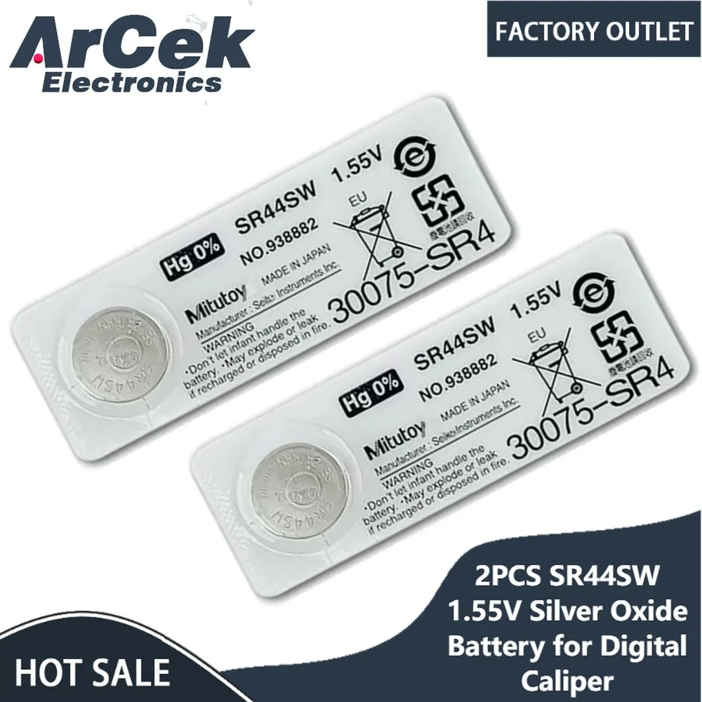 

2pcs/lot SR44SW 1.55V Original for Mitutoyo Digital Caliper SR44 Battery 938882 Silver Oxide Battery