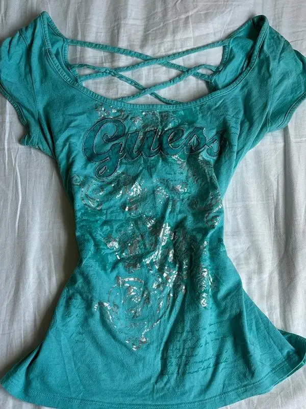 

Gothic Rose Y2K Spicy Girl Blue Bal Print T-irt Women's Slimming Design Summer Casual Sle ort Sve Cotton Blend