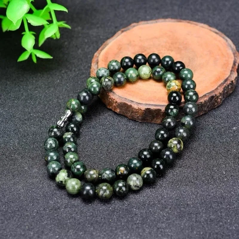 Medicine King Stone Necklace Natural Live Magnetic Tibetan Jade Mother Chain Serpentine Jade Ink Jade Round Bead Bracelets