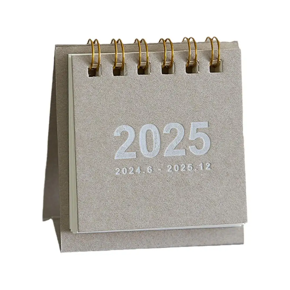 2025 Retro semplice calendario da tavolo in tinta unita Desktop Mini tavolo di carta calendario giornaliero Stand Agenda annuale Organizer Planner Z0X9