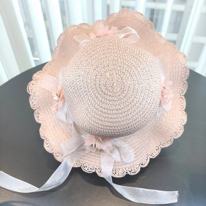 Girls 2pcs Straw Hat Solid Color Outdoor Travel Sun Hat Floral Fisherman Style Children's Fashion Accessory for Girls