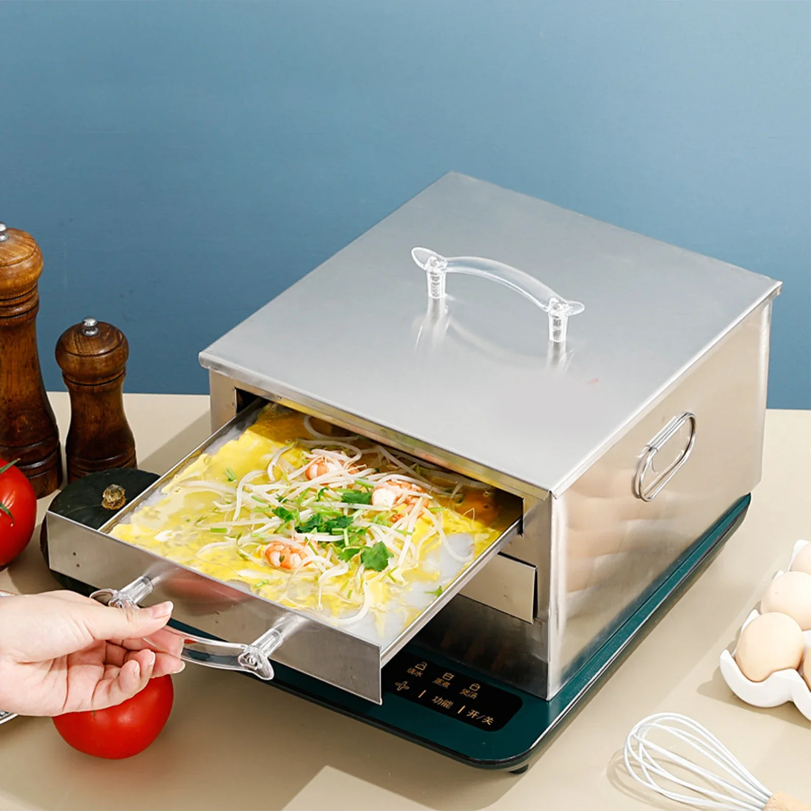 Rice Noodle Machine Stainless Rice Roll Machine Multi-functional 2 Layers Steaming Vermicelli Roll Machine Home Kitchen Supplies