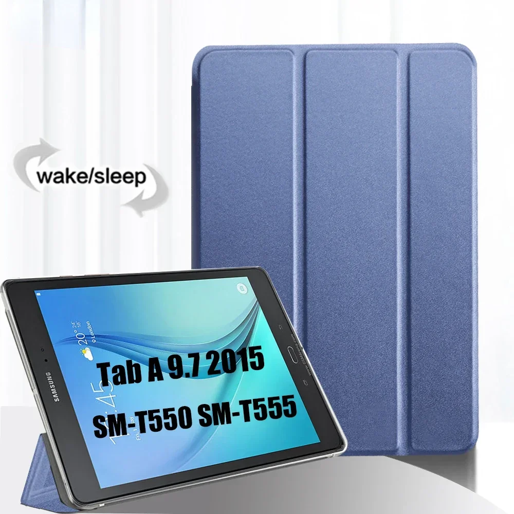 Tablet case for Samsung Galaxy SM-T550 SM-T555 Smart sleep wake up Tri-fold Full Protective flip cover stand for Tab A 9.7