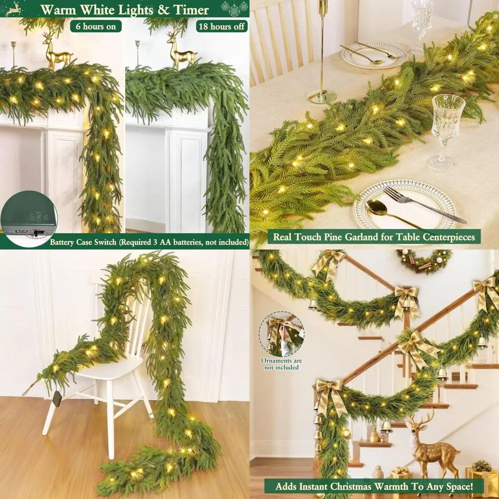 

9-футовая рождественская гирлянда Real Touch с 180 ветками и таймером для домашнего декора