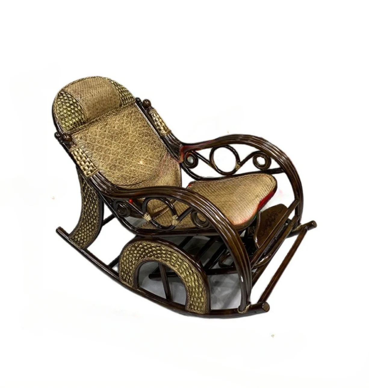 Natural rattan chair Xiaoyao chair old-fashioned pure Teng braided rocking chair household elderly Chinese solid wood