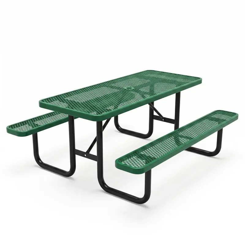 Outdoor Heavy Duty Commercial Grade 4ft 6ft 8ft Metal Picnic Table With Bench Outside Steel Dining Table with Umbrella Hole