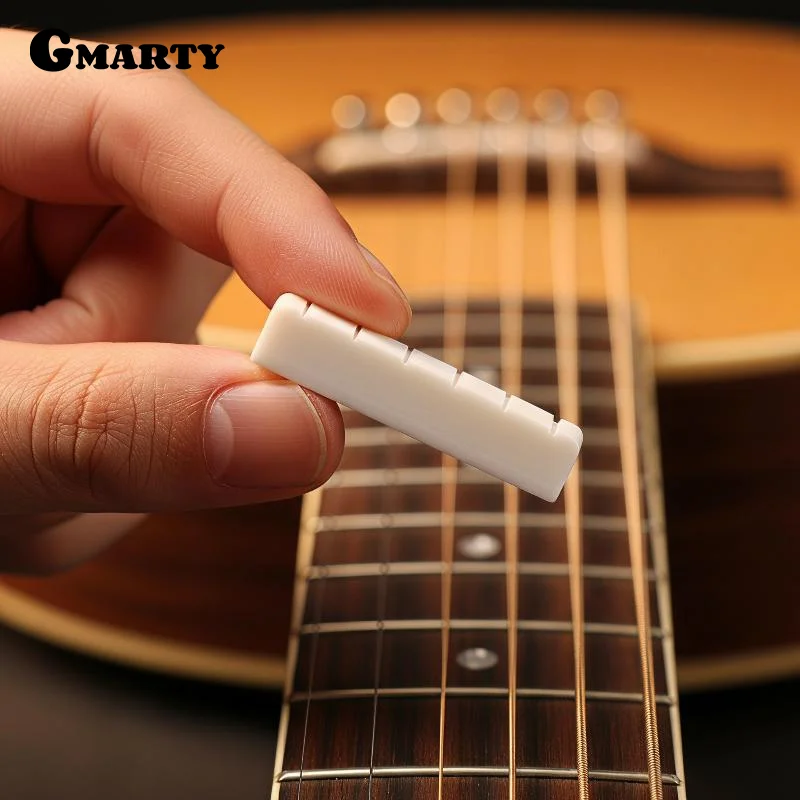 1pc 6 String Electric Guitar Bone Nut Flat Bottom Pre Slotted Real Bone Replacement For Intonation String Height Fix