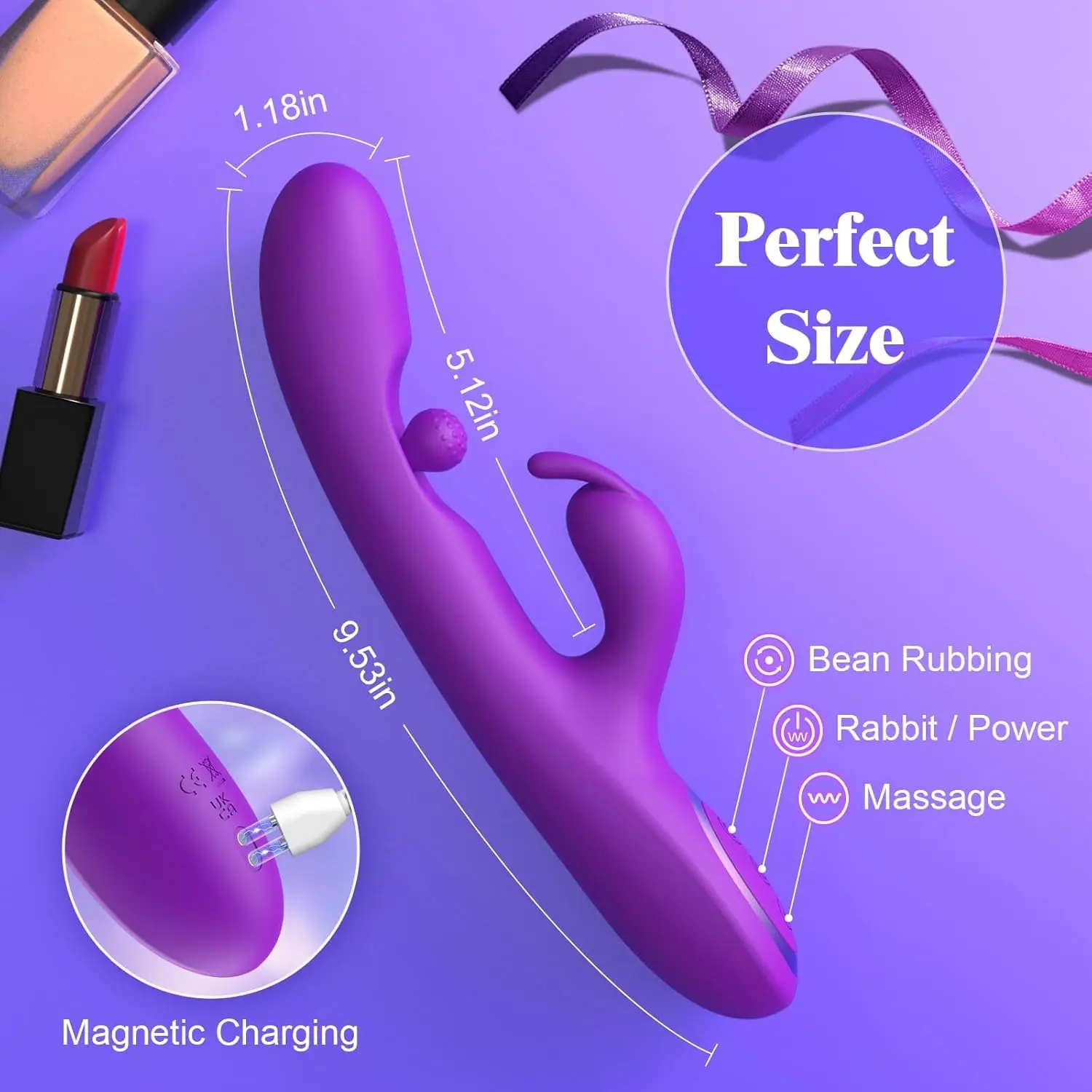 G Spot Rabbit Vibrator 3 in 1 360° Rotation Powerful Clitoral Stimulator Soft Silicone Adults Product Sex Toy for Women Couple view 5