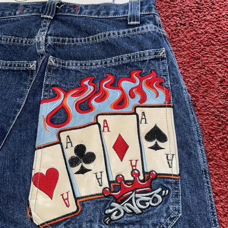 JNCO celana jins pinggang tinggi pria, celana Denim pinggang tinggi, celana Goth bordir klasik, celana Denim pinggang tinggi, celana jins Punk Hip Hop, untuk pria