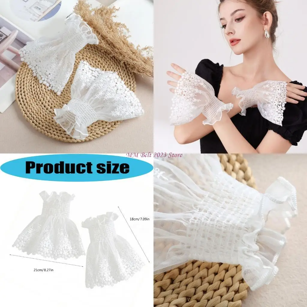 49ME 1Pair Fashion Faux Sleeves Ruffled Floral Lace Wrist Cuffs for Quick Changes Most Shirt Cuffs