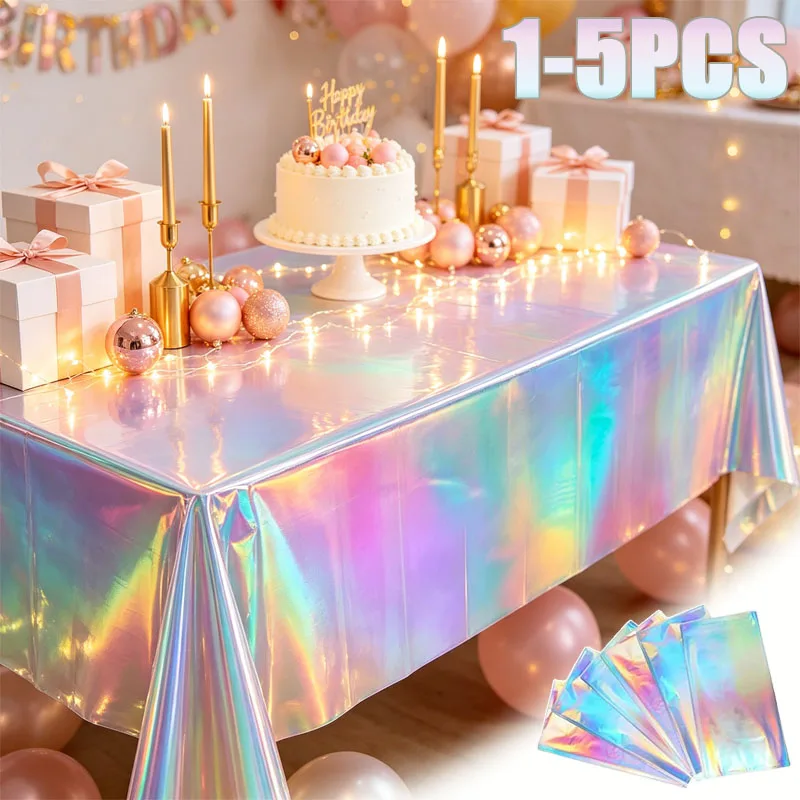 New Laser Rainbow Disposable Birthday Tablecloth Colorful Party Photo Prop for Gathering Home Decoration Supplies Cute Fun Shiny