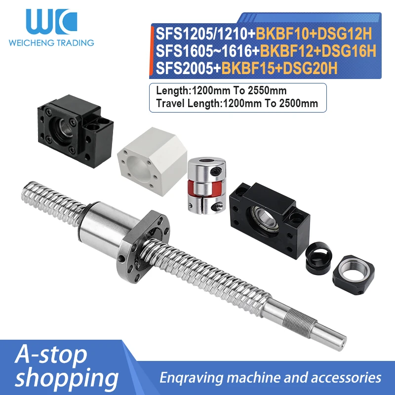 Juego de tornillos de bolas de precisión SFS1205/1210/1605/1610S/1616S/2005S, procesamiento final + rodamiento de soporte final BKBF + carcasa de tuerca DSG + acoplador, 1 ud.