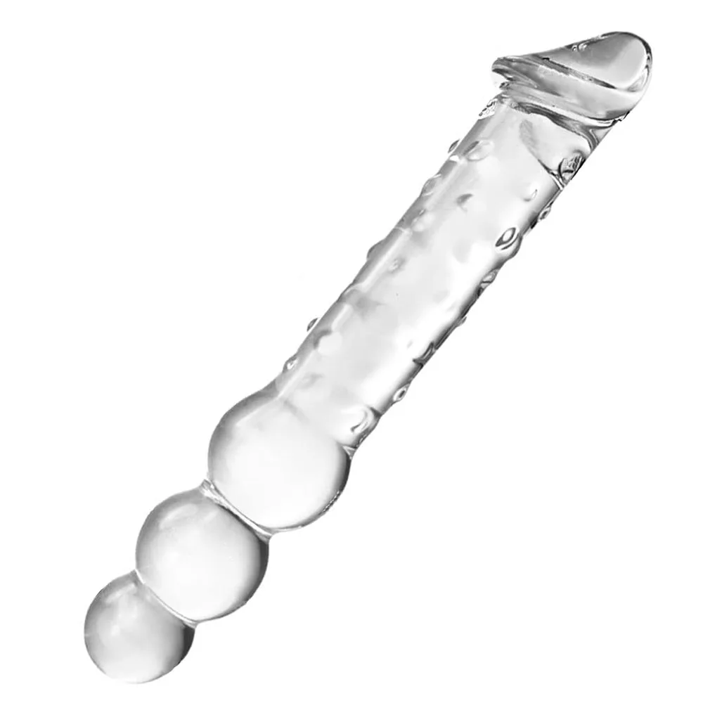 Sex Adult Toys Large Transparent Crystal Immitate Glass Penis Dilddo with 3 Big Beads, Female Masturbation G-spot Anal Plug