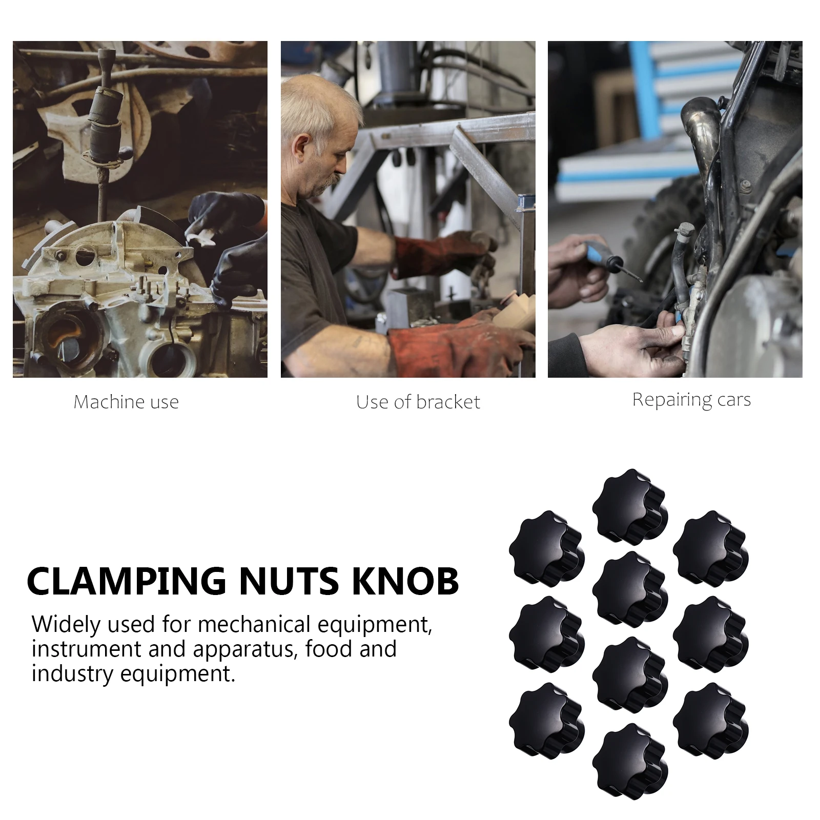 

10pcs Star Shape Knob H les Black Clamping Nuts Plastic Machine Tool Screw On Mechanical Equipment Food Industry Apparatus