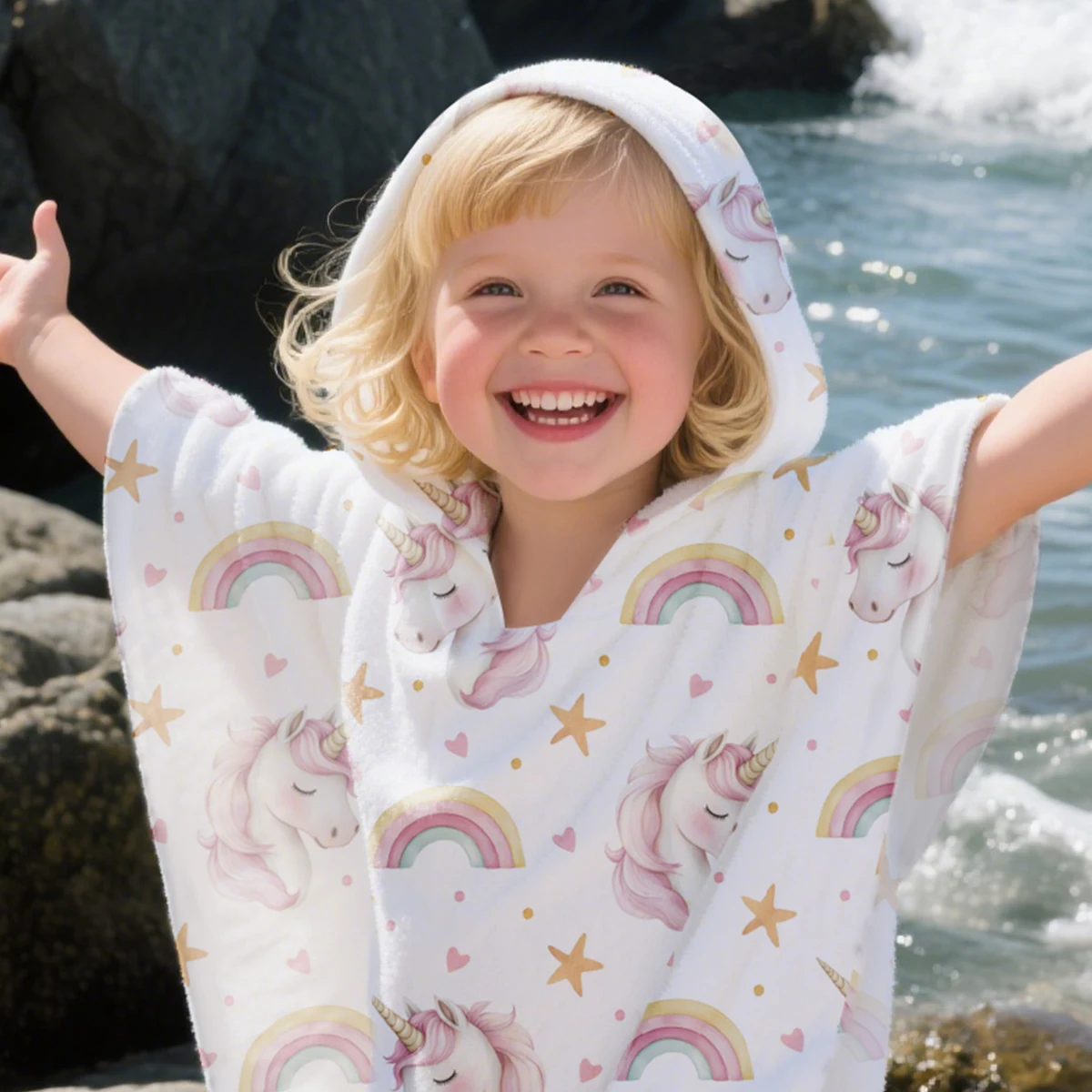 Children's Hooded Cloak Bathrobe Kid Double Sided Fluff Bath Towel Thick Waterproof Beach Baby Bathrobe Towel Sand-nonadherent