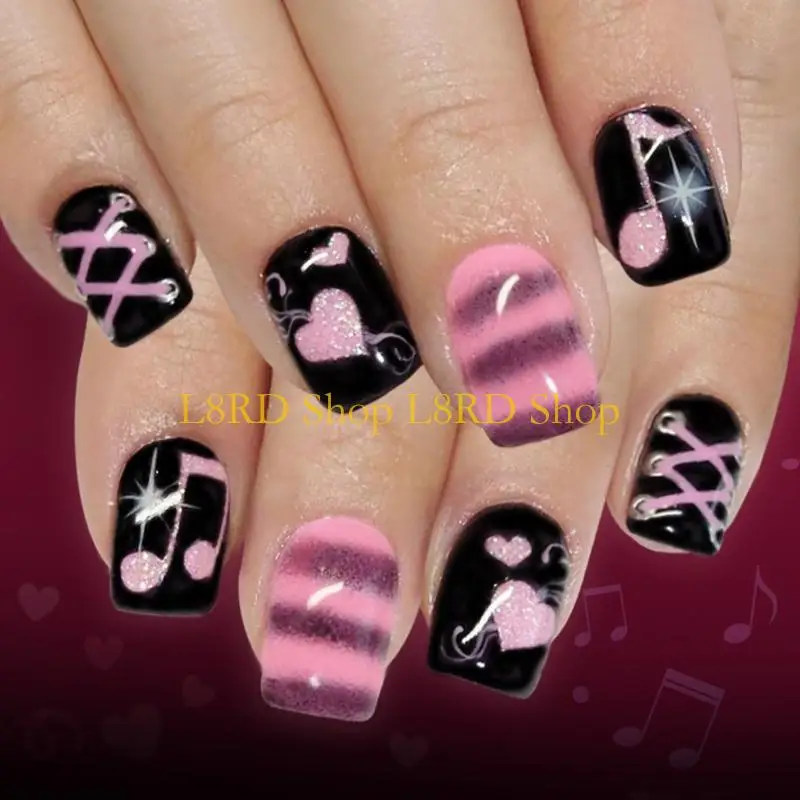 

L8RD 24 шт., искусственные ногти на День Святого Валентина, красные сердечки, французские кончики, сладкий дизайн, многоразовые