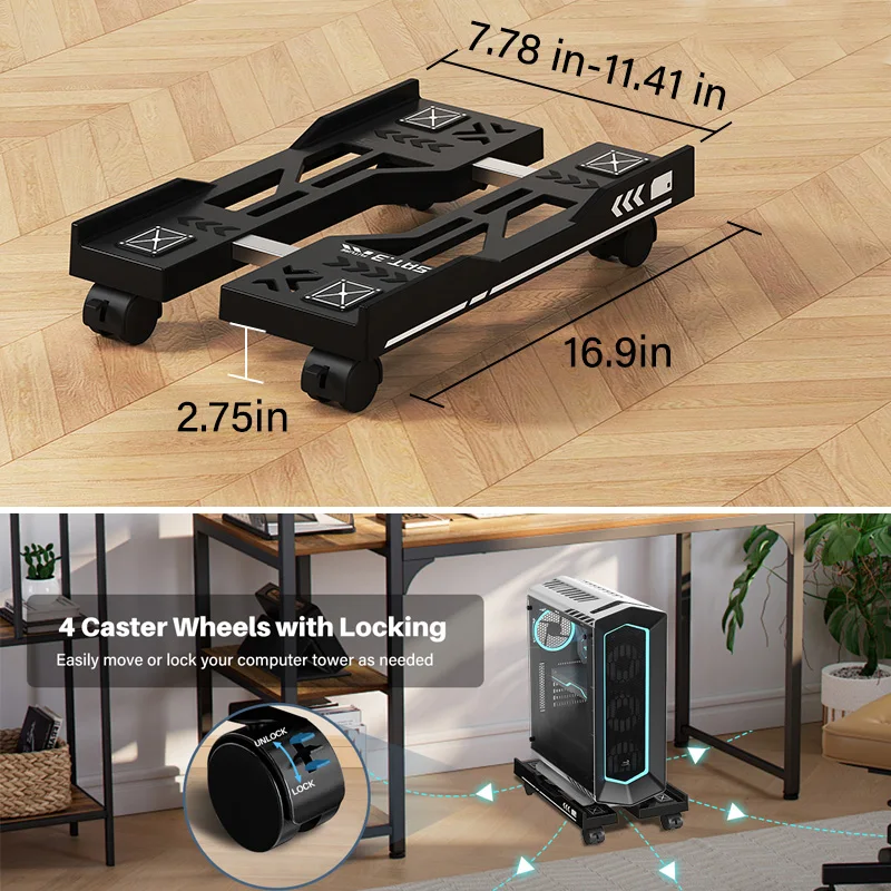 

Adjustable Computer Tower Stand Mobile PC Stand for Floor with 4 Locking Caster Wheels Fits Most PC Under Desk CPU Holder