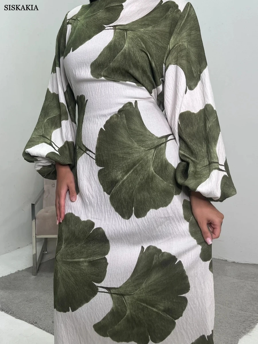 Siskakia Graphic Print Abayas For Woman Dubai Luxury 2025 Moroccan Bundled Sleeve Kaftan Dress