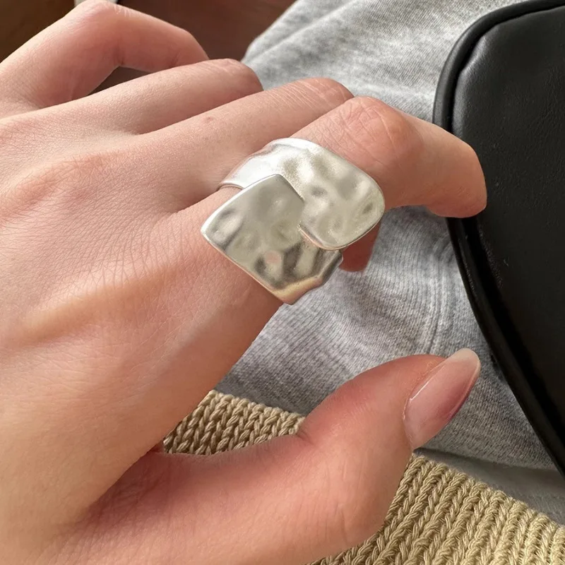 

VENTFILLE 925 Sterling Silver Irregular Frosted Ring for Women Girl Gift Texture Punk Wide Trend Jewelry Gift Dropshipping