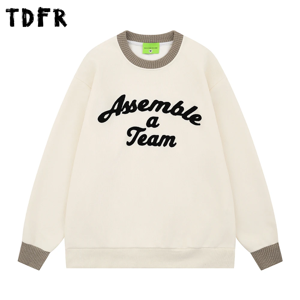 

Letter Embroidery Sweater Mens Spliced Autumn Casual Loose Long Sleeve Crew Neck Knitted Pullover Man