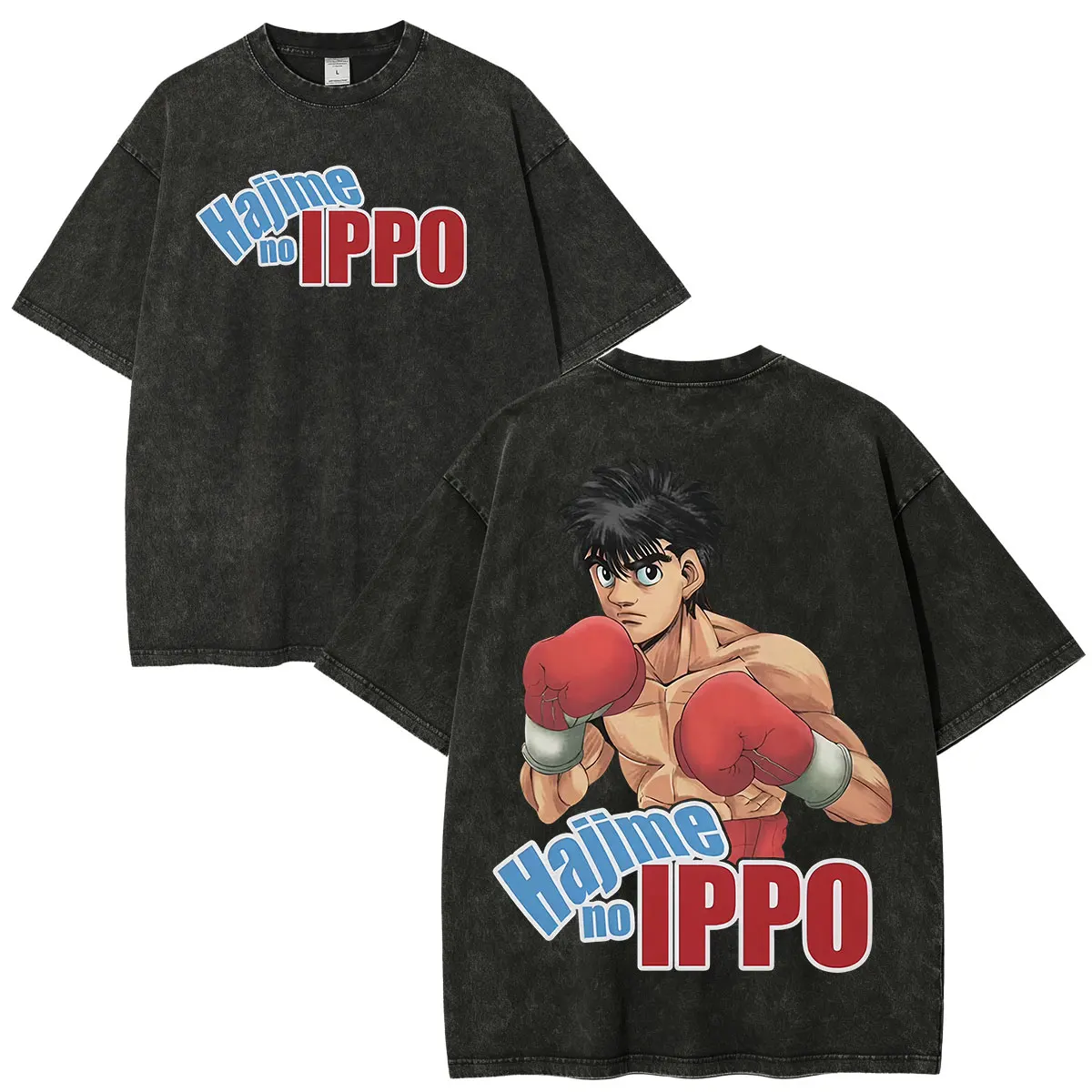 Anime Hajime No Ippo Vintage Washed T-shirt Kamogawa Boxing Gym Makunouchi T-Shirts Men Women Fashion Harajuku Oversized T Shirt