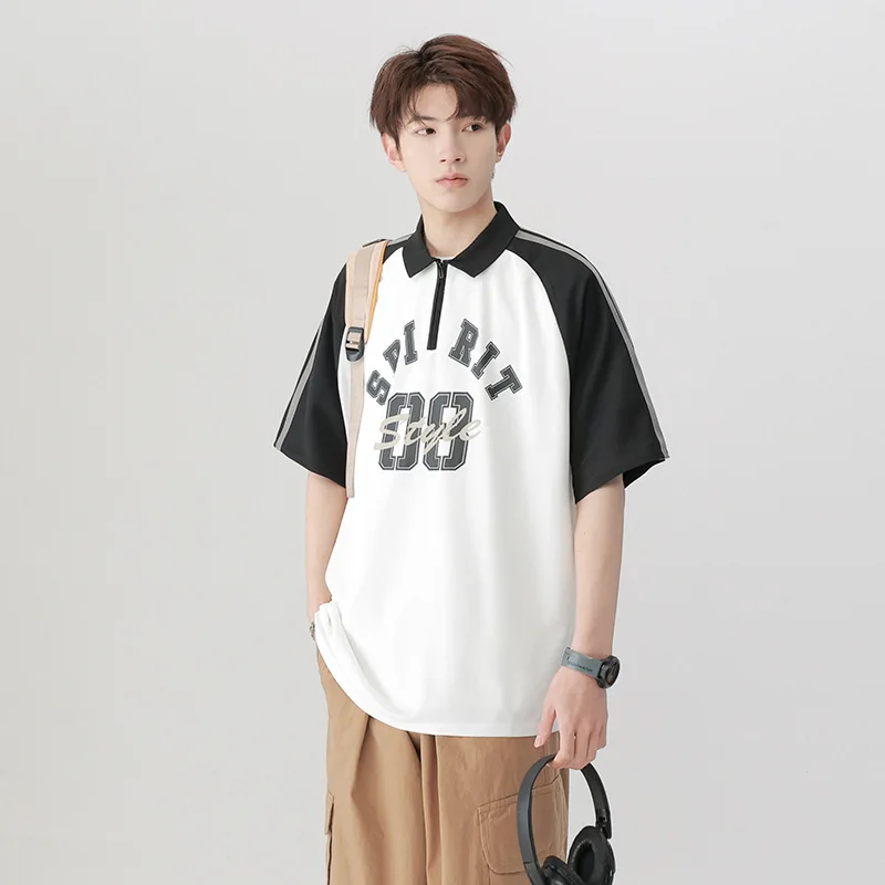 

Рубашка-поло, мужская рубашка с лацканами и буквами в тон, весенние и летние тенденции, простая верхняя одежда, повседневная футболка с коротким рукавом