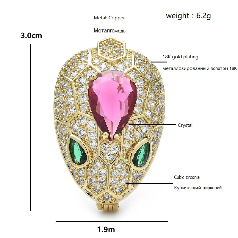 Wuli&baby Luxury Snake Head Brooches For Women Unisex 2-color High Quality Crystal Year Of The Snake Animal New Year Brooch Pins