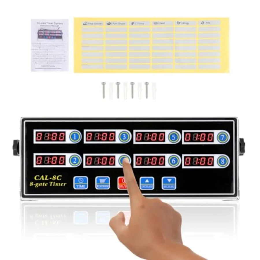 

8Channel Digital Kitchen Timer for Commercial Cooking Fryer with Loud Ring Alarm Stainless Steel Design Adjustable Volume Setti