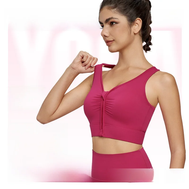 

Women's Sports Bra with Chest Pad Front Zipper Shock Absorbing Outdoor Running Fitness Vest Beautiful Back Yoga Outdoor Running