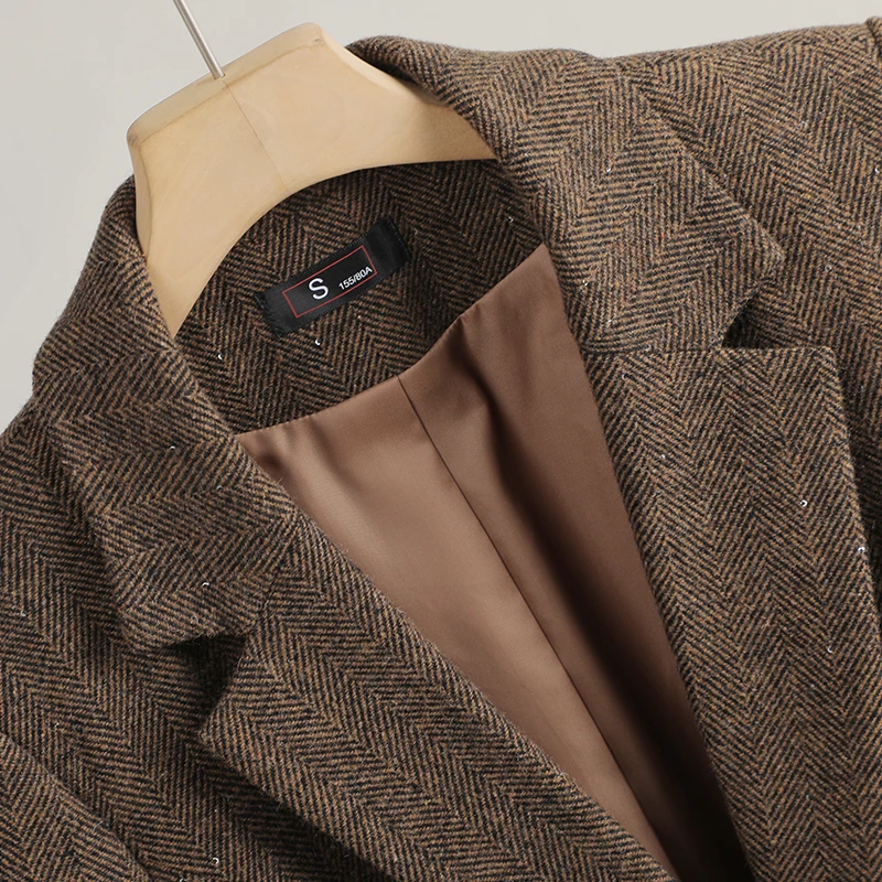 NAVIU 패션 기질 블레이저 여성 새로운 가을 겨울 긴 소매 슬림 두꺼운 재킷 Office Ladies Work Coat Brown Green