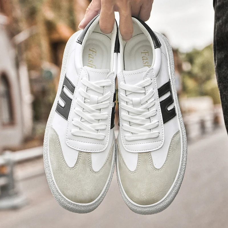 Spring 2025 Men's White Sneakers - Couple Style, Trendy & Versatile, Lightweight Breathable & Height-Increasing