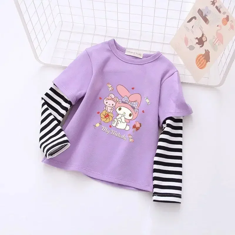 

Kuromi Anime Sanrio Children Fashion Kawaii Autumn Cotton Long Sleeve Shirt Cute My Melody Children Base Hoodie Gifts Toys