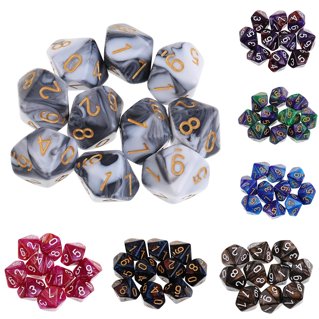 MagiDeal 10Pcs ลูกเต๋า10ด้าน D10 Polyhedral ลูกเต๋าสำหรับเกมตารางสำหรับผับคลับเกมอุปกรณ์ Dungeons และมังกรตารางเกม