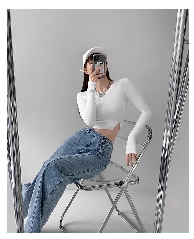 High-waisted Jeans Women's Loose-fit Straight-leg Trousers Draped Wide-leg Denim Pants