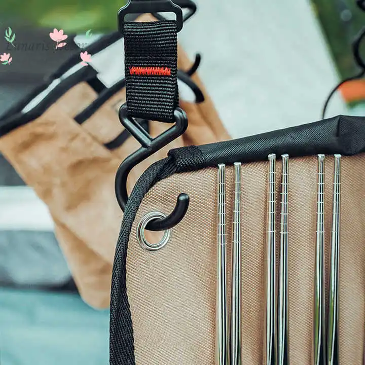 Portable outdoor tableware storage bag, stainless steel tableware hanging bag, travel picnic camping cookware finishing bag