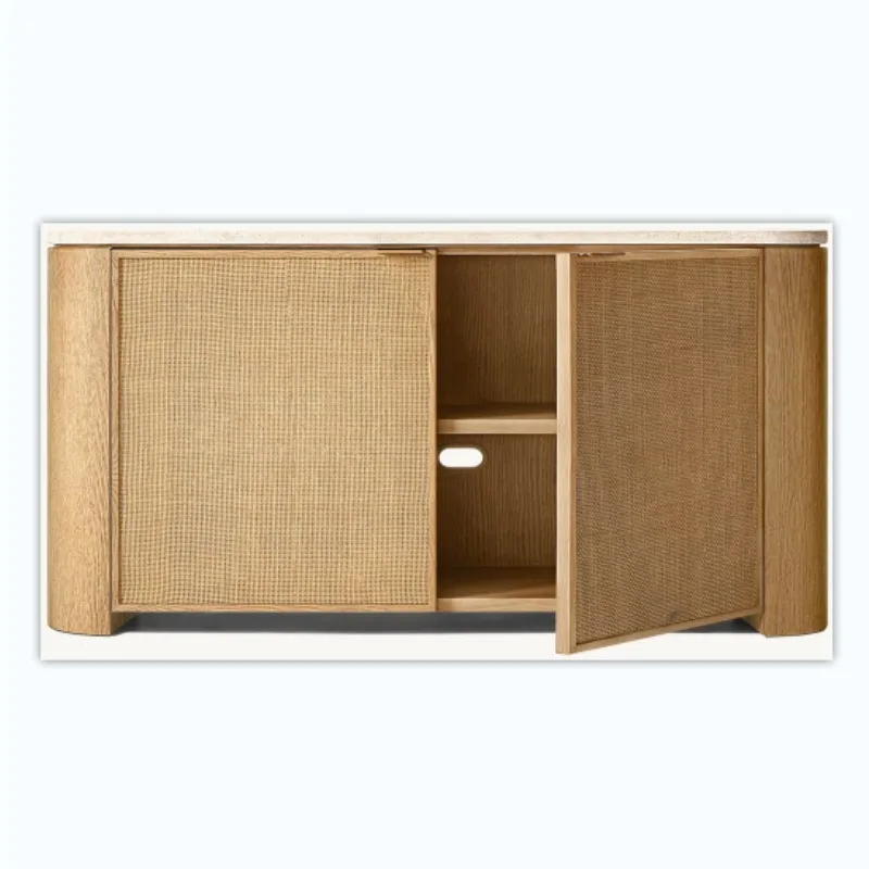 

American country villa indoor high-end luxury dining side cabinet locker storage cabinet desktop marble design