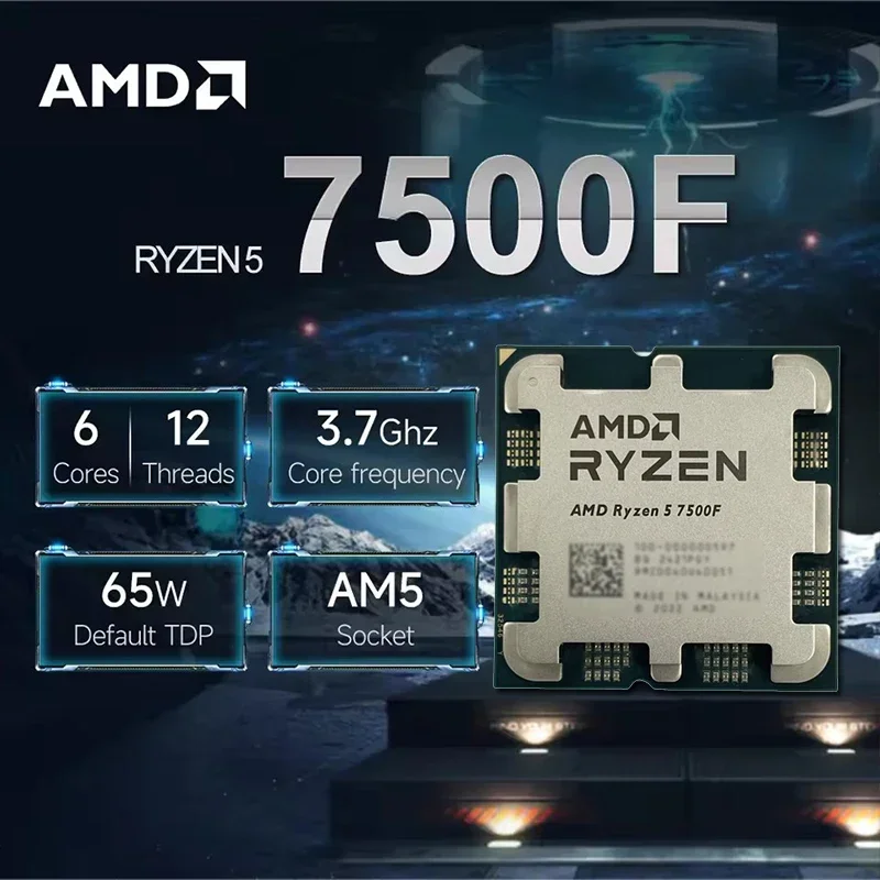 AMD Ryzen 5 7500F 3.7GHz 6-Core 12-Thread L3=32M Processor 65W R5 7500F Socket AM5 5NM DDR5 New Gaming CPU for PC Gamer