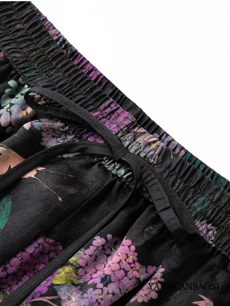 2026 Women's Fashion Summer New 100% Natural Mulberry Silk Jacquard Fragrance Cloud Yarn Strap Elastic Waist Versatile Shorts