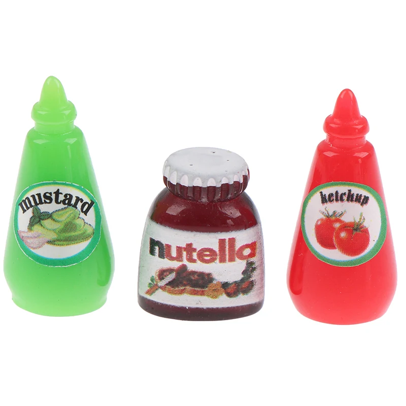 3Pcs/Set Dollhouse Simulation Miniature Ketchup Fruit Sauce Mustard Kitchen Seasoning Bottle